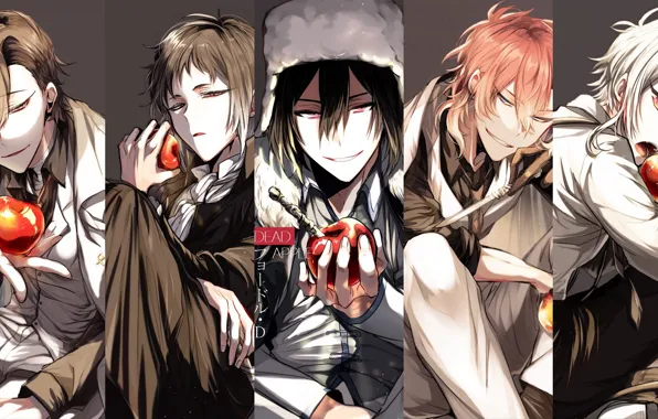 Picture collage, apples, guy, Bungou Stray Dogs, Stray Dogs: A Literary Genius