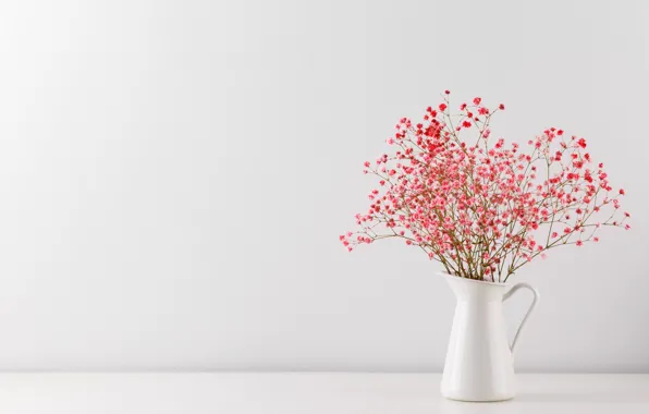 Picture flowers, bouquet, pink, rose, pitcher, bouquet, gypsophila, gypsophile