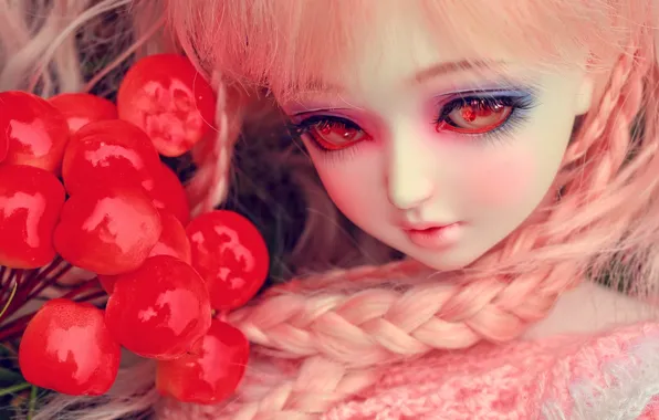 Picture eyes, berries, toy, doll, braids
