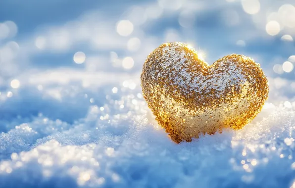 Winter, light, snow, glare, lights, holiday, heart, Shine