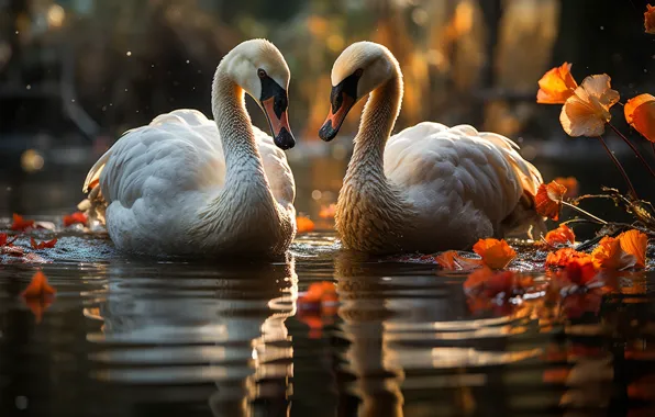Birds, nature, lake, pond, shore, Swan, white, swans