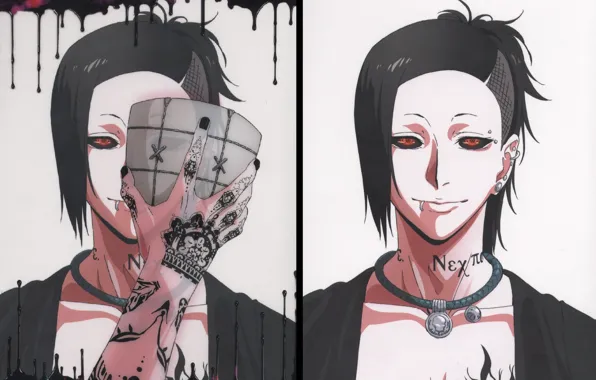 Monster, mask, red eyes, Tokyo ghoul, Tokyo Ghoul, Uta, tattooed, eater