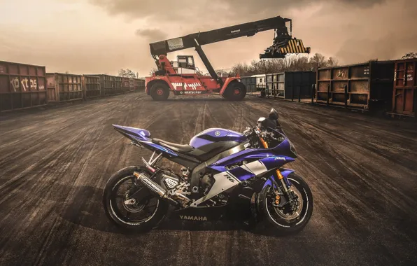 Picture Moto, the evening, container, Motorcycle, Yamaha, sportbike, Yamaha R6, loader