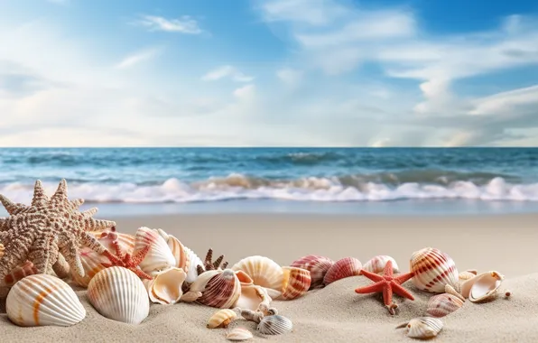 Sand, sea, beach, summer, the sky, shore, shell, summer