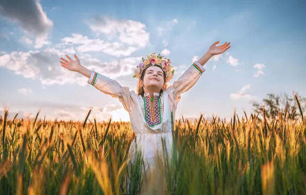 Field, summer, the sun, light, flowers, nature, pose, mood
