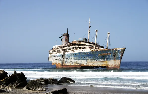 Sea, stones, shore, ghost. ship