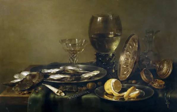 Picture picture, Willem Claesz Heda, Still life with a Silver Tableware and Oysters
