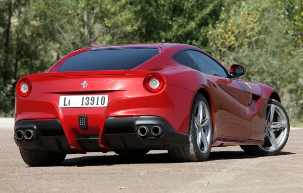 Picture red, background, Ferrari, Ferrari, supercar, rear view, the bushes, berlinetta
