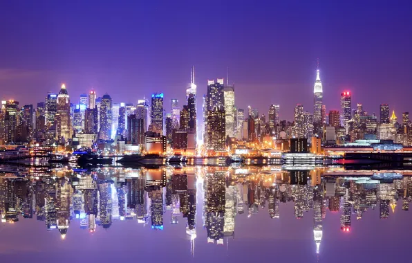 Picture the sky, light, reflection, lights, New York, the evening, USA, USA