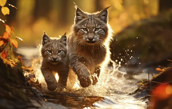 Autumn, look, leaves, water, squirt, nature, pose, stream