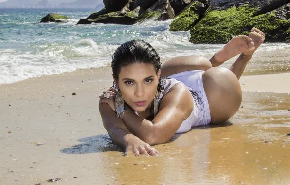 Sand, sea, beach, ass, look, bikini, Jessica Guirgo