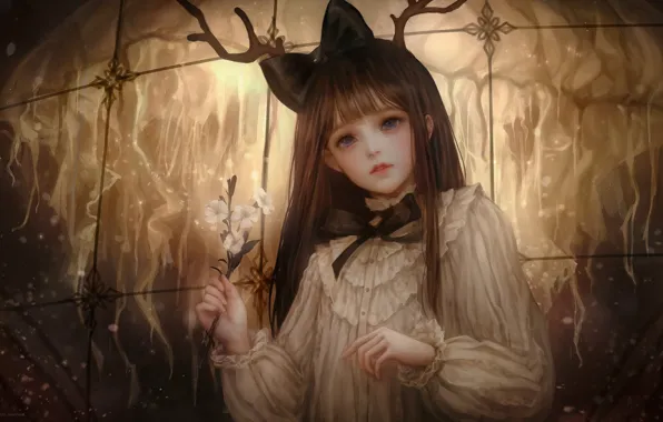 Girl, flowers, Medusa, horns, Shal.E