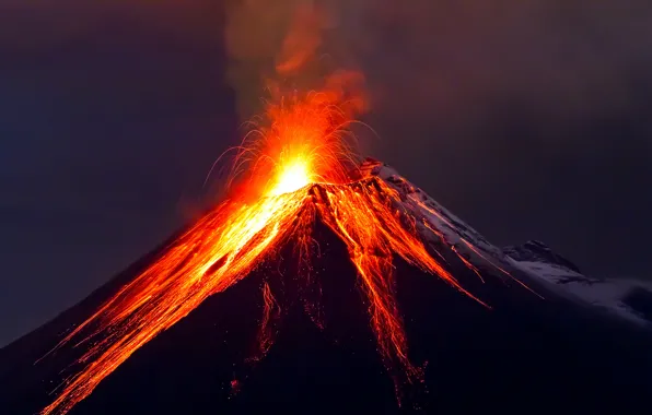 The volcano, the eruption, lava, sky, mountains, fantastic, lava, volcano