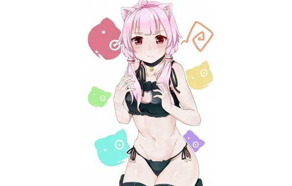 Girl, sexy, lingerie, bra, cleavage, panties, pink hair, long hair
