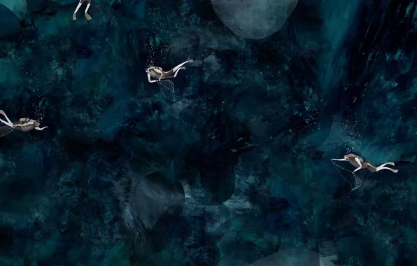 The ocean, Wallpaper, figure, minimalism, art, divers