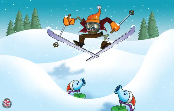 Picture flower, snow, zombies, skier, Plants vs Zombies