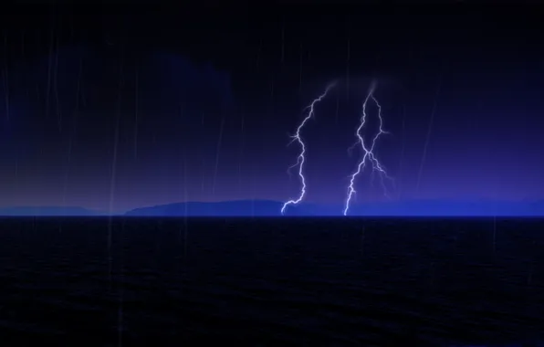 Picture sea, the sky, night, lightning