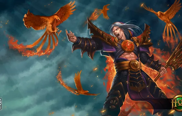 Picture birds, fire, torch, art, Heroes of Newerth, Blind Prophet