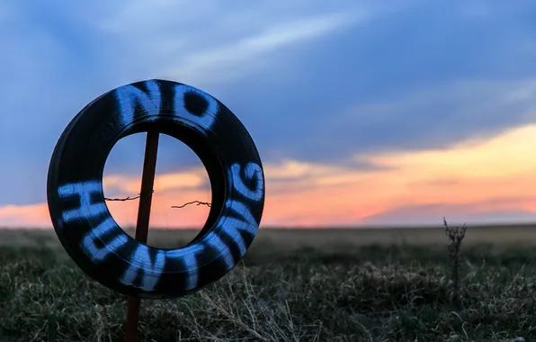 Field, sunset, tire