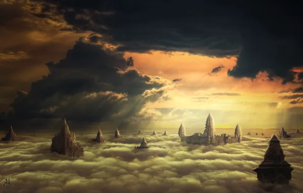 Picture clouds, the city, fantasy, by hankep