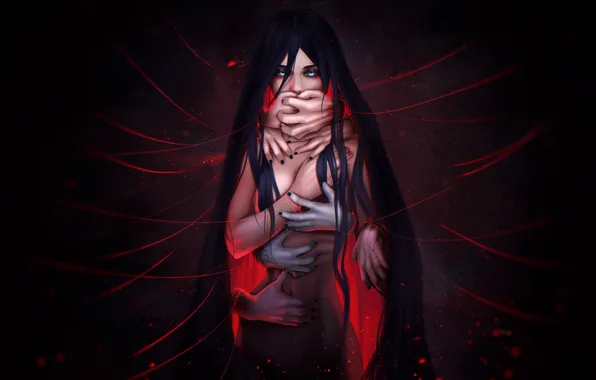 Girl, Figure, Hands, Brush, Darkness, Art, Art, Characters
