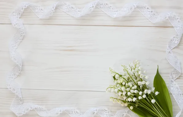 Picture bouquet, lilies of the valley, lace