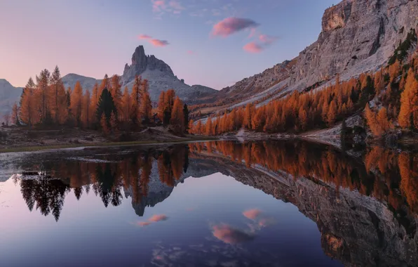 Picture mountains, lake, reflection, Dolomites, Soul Mirror