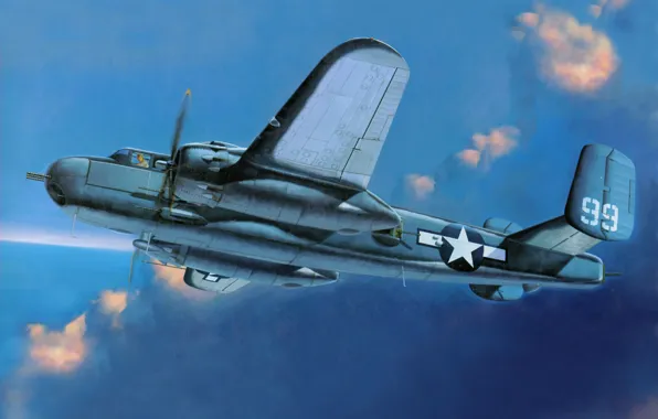 Picture the sky, figure, art, bomber, action, American, twin-engine, WW2