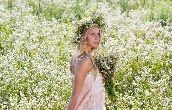 Summer, girl, flowers