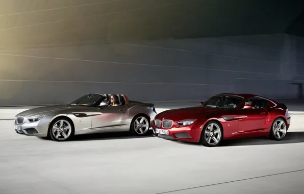 Red, background, Roadster, silver, BMW, BMW, Coupe, the front