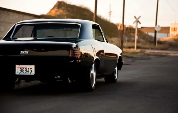 Chevrolet, black, tail, Chevelle, The Sickness, back side