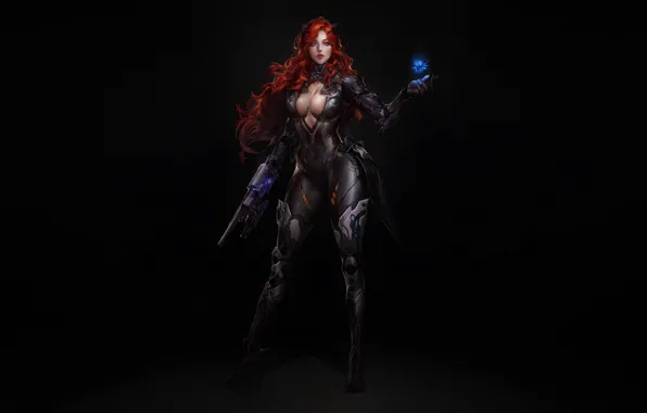 Girl, Costume, Weapons, Red, Art, Suit, Weapon, Minimalism