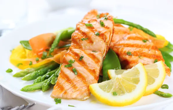 Lemon, fish, salmon, asparagus