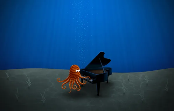 Picture blue, figure, the bottom, piano, Octopus