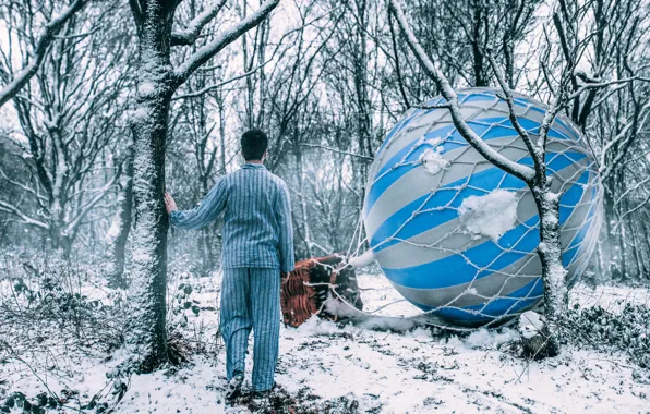 Forest, balloon, sleep, male, pajamas, Bird Man