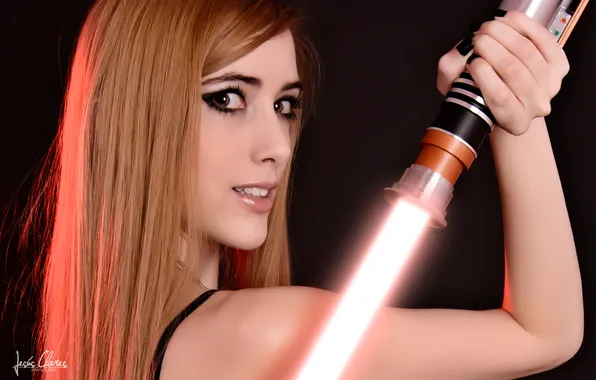 Picture look, Girl, lightsaber, Sith, simple background