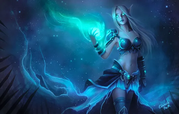 Girl, Night, Magic, Elf, Fantasy, Art, Art, Fiction