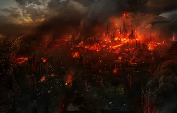 The city, fiction, fire, Apocalypse, zipper, ruins, the end of the world