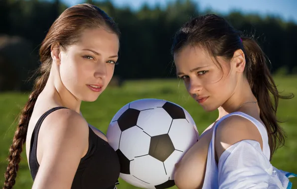 Girls, two, the ball, Mike, meadow, blouse, braids, Sunny