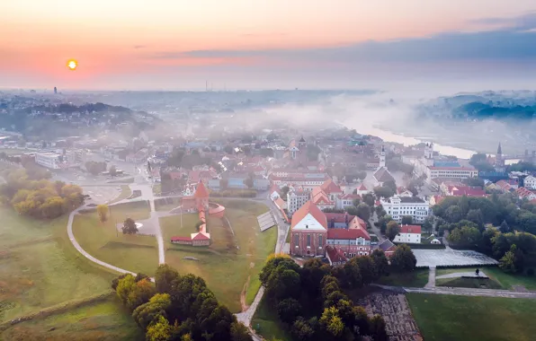 Picture the city, fog, Lithuania, Kaunas