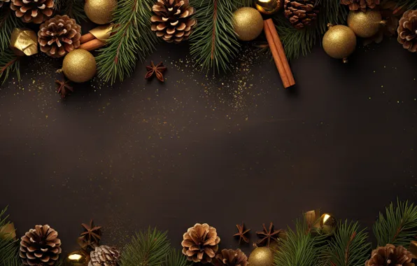 Balls, branches, berries, the dark background, sequins, fruit, Christmas, New year