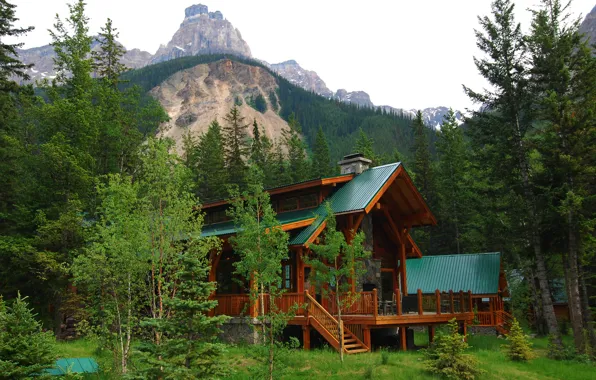 Forest, the sky, trees, mountains, nature, house, Villa, Canada