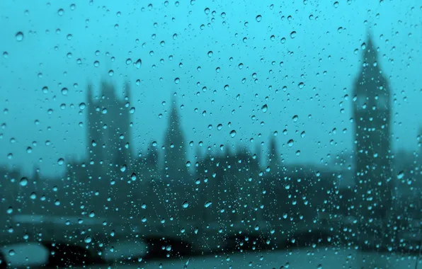 Drops, the city, rain, Westminster on a rainy day from the London eye