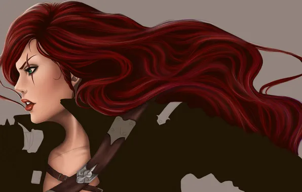 Girl, face, the game, art, profile, League of Legends, red hair, katarina