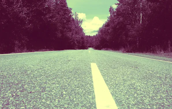 The sky, Clouds, Road, Forest, Asphalt