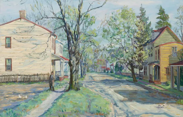 Picture, 1944, the urban landscape, Spring on Risdon Street. Mount, Hugh Campbell, Hugh Campbell