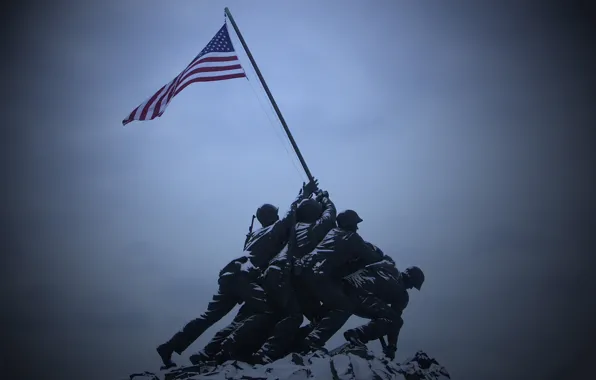 Flag, monument, soldiers, America