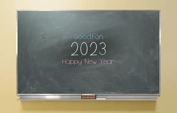 Picture new year, happy new year, chalk, chalkboard, eraser, 2023, new year 2023, 2023 year