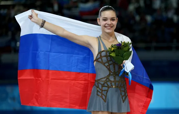 Picture joy, flowers, bouquet, flag, figure skating, tricolor, RUSSIA, Sochi 2014
