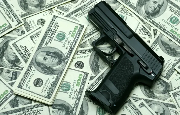 Picture gun, money, dollars